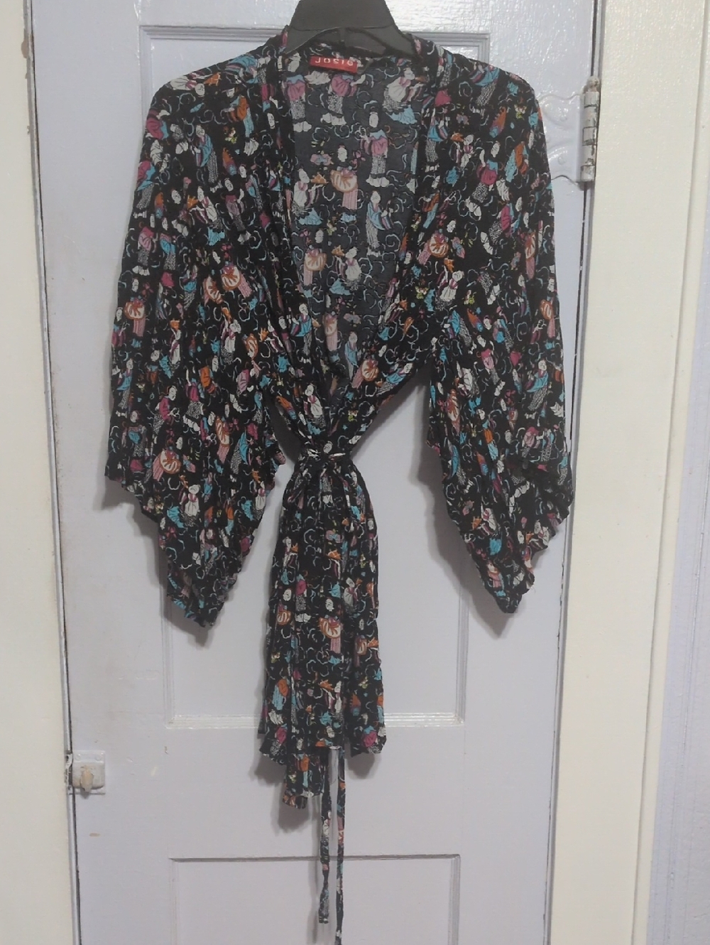 Joe Boxer Black Floral Tie-Front Robe Cover-Up